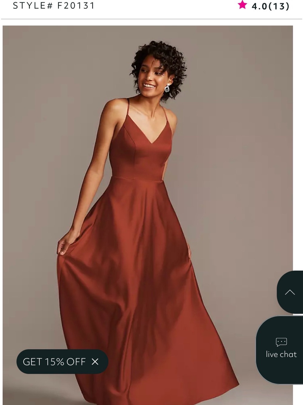 David's Bridal Rust Spaghetti-Strap V-Neck Maxi Bridesmaid Dress